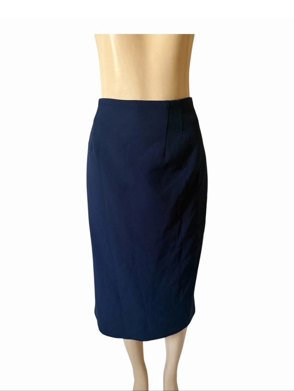 Veronica Beard Women's Navy Solid Knit Stretch Pencil Midi Skirt Zip Slit 12